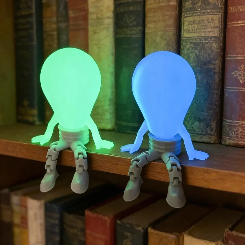 3D Printed Glow in The Dark Bulb Figurine Simulation Luminous Sitting Figure Plastic Desktop Ornament Home Desk Decor Gift