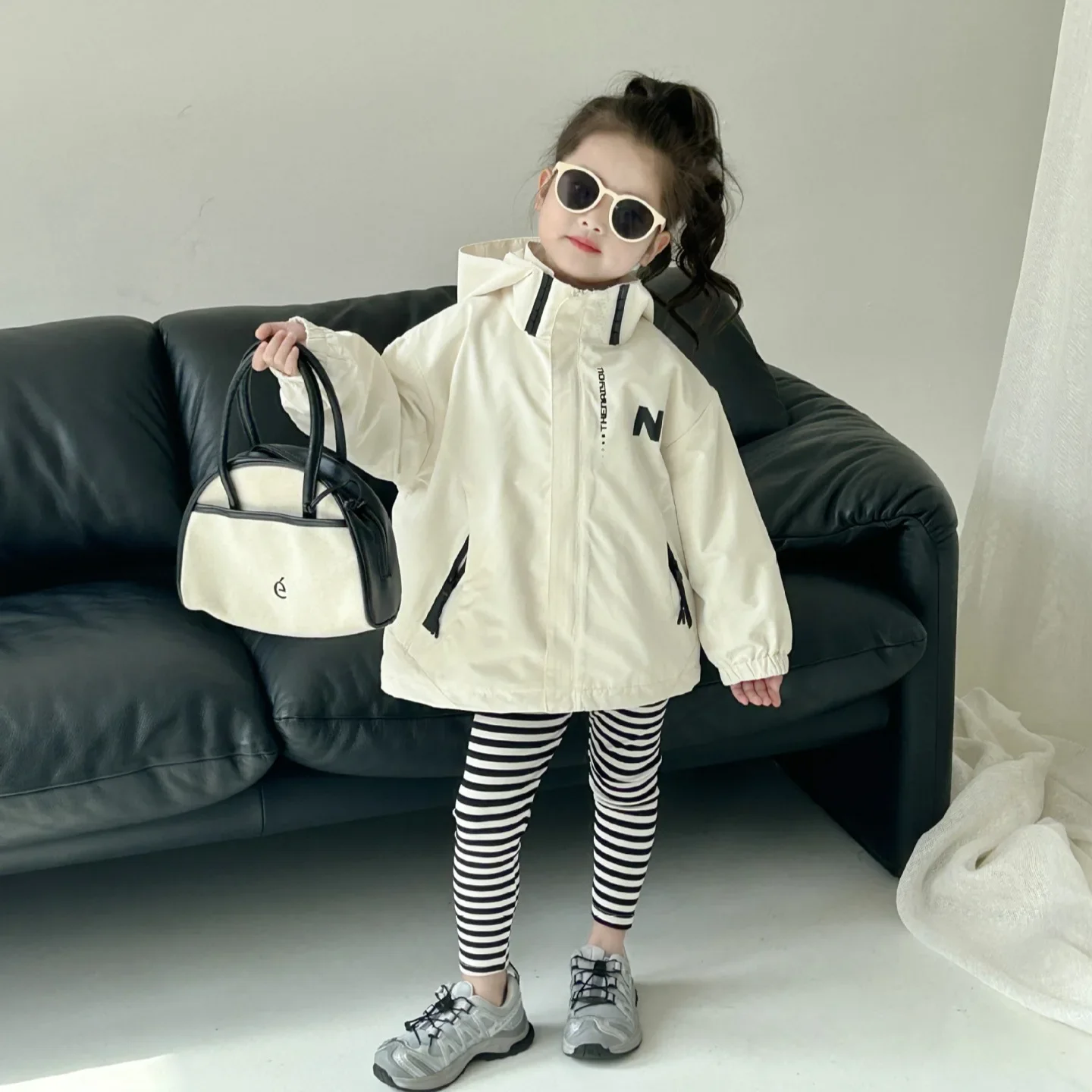 Girl Jacket Coat 2024 Autumn New Children Wear Korean Style Children Wear Girl Hooded Zipper Storm Jacket Baby Fashion Coat