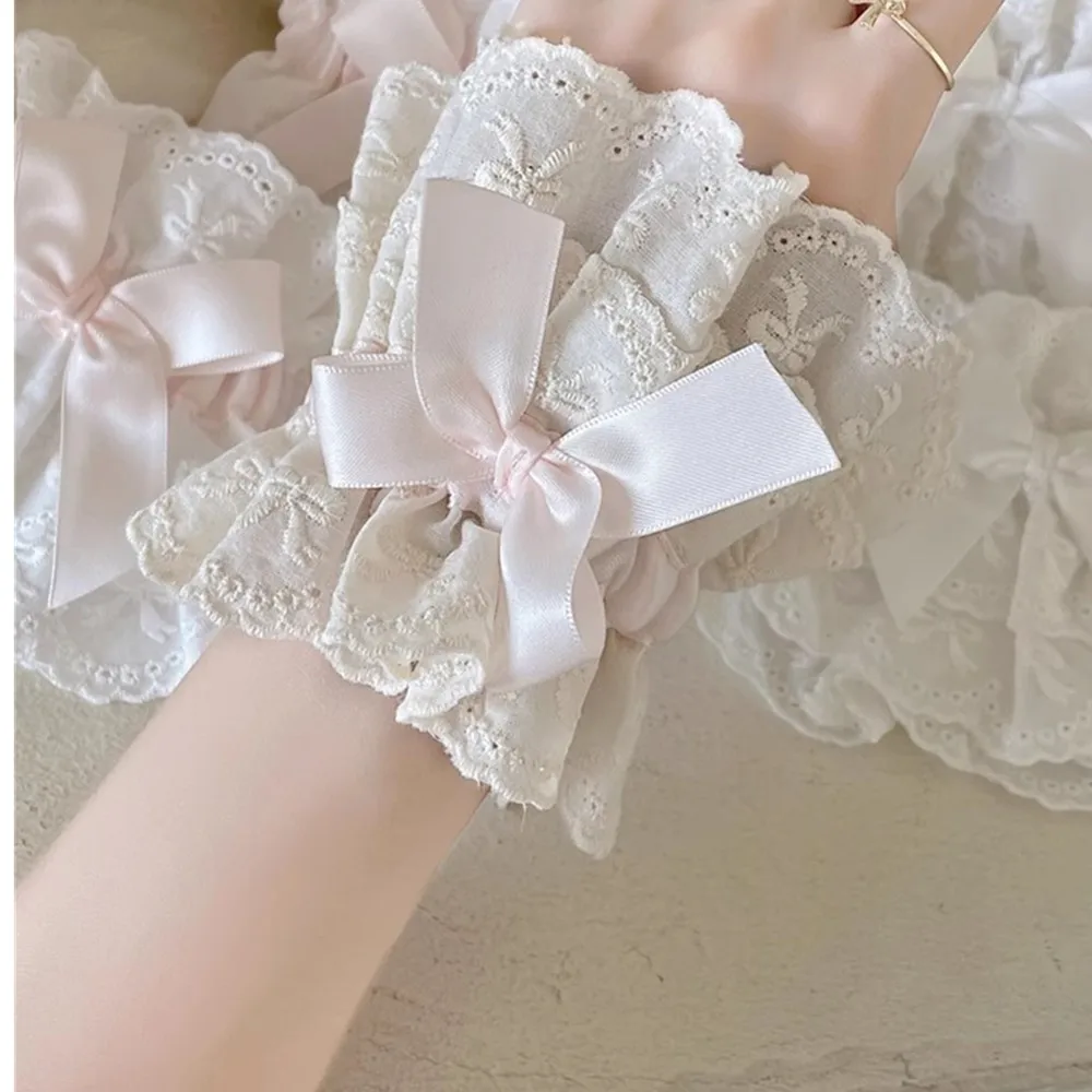 Lolita มือแขนลูกไม้ที่ถอดออกได้ Ruffled ข้อมือ Japeness Kawaii ยืดหยุ่นปลอม Cuffs สายรัดข้อมือหญิงคอสเพลย์อุปกรณ์เสริม