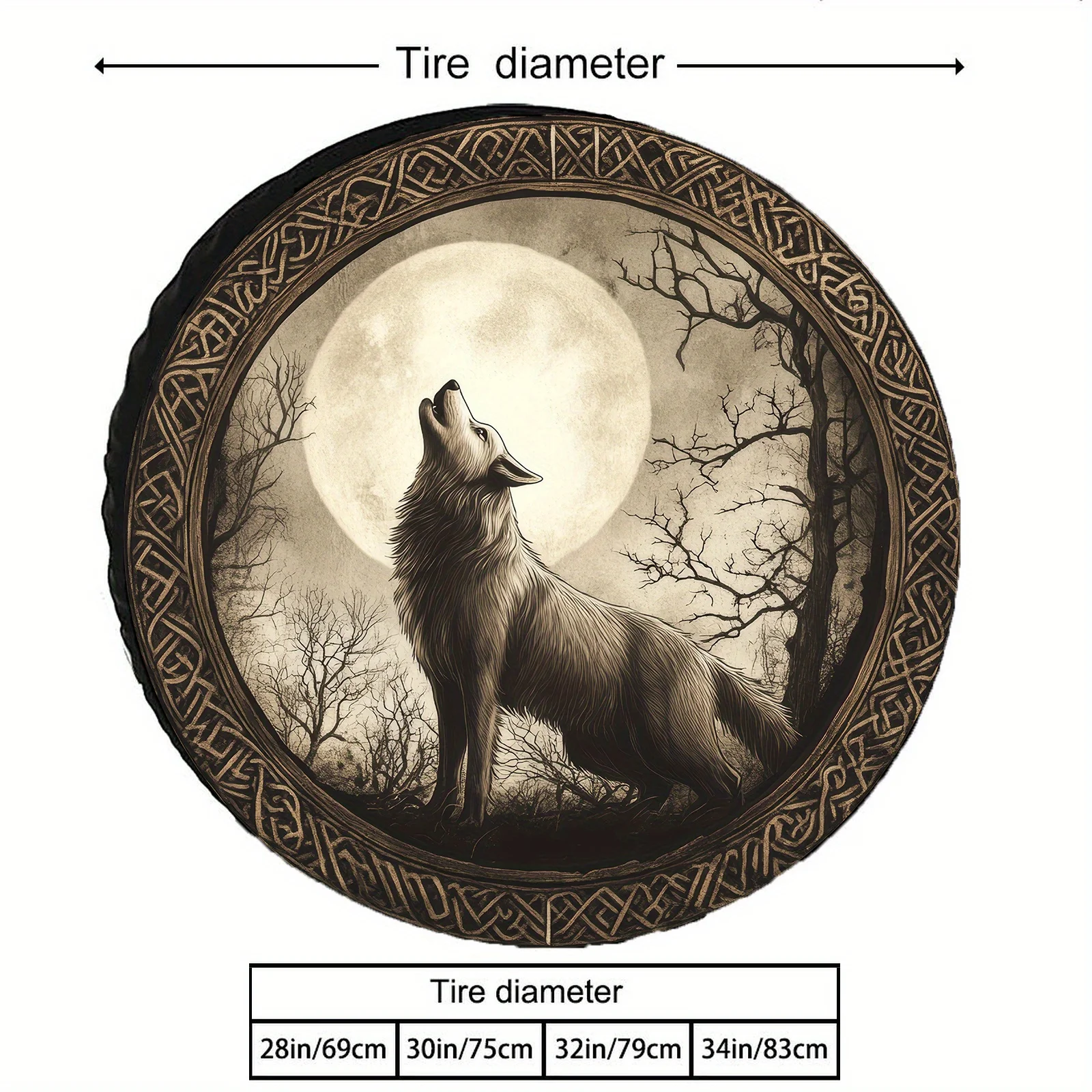 Brown And Yellow Dark Wolf Howling Spare Tire Cover, Durable Polyester, Tight Fit For 28-34 Inch Vehicles