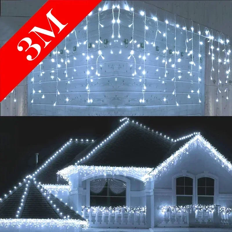 Christmas Lights Outdoor Decoration Droop 0.4-0.6m Led Lamp Curtain Icicle String Lights Garden Street Eaves Garland Fairy Light