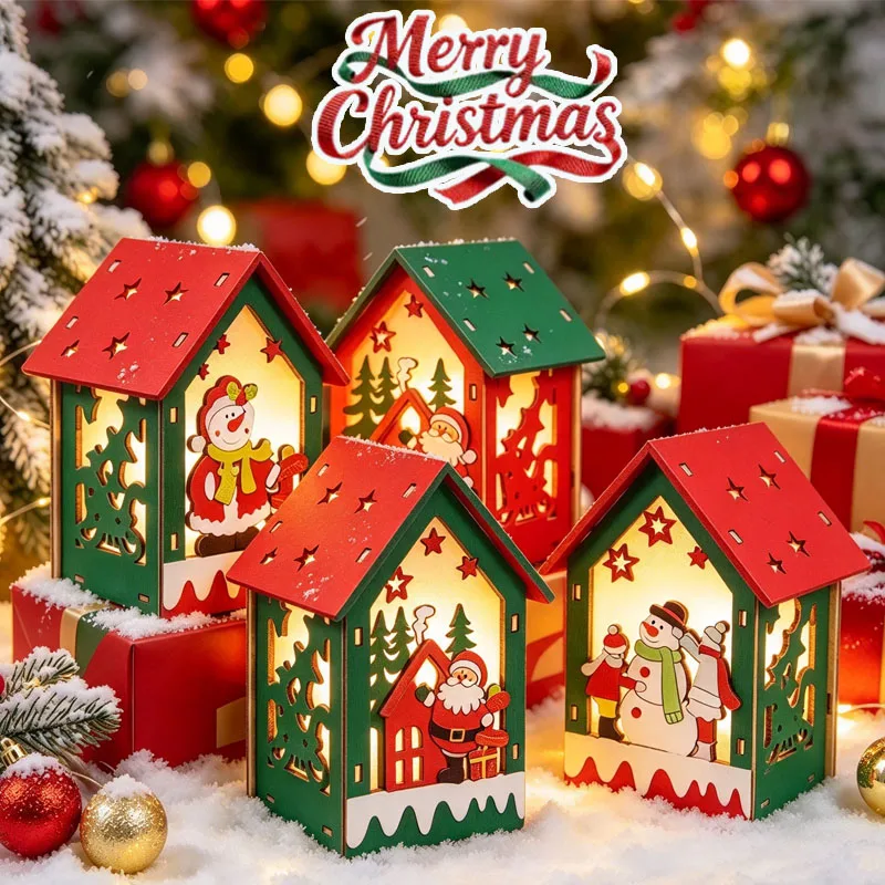 1-5PCS Christmas House Ornament DIY Assembly Painted Light Up Miniature House Hanging Decoration for Christmas Tree Party
