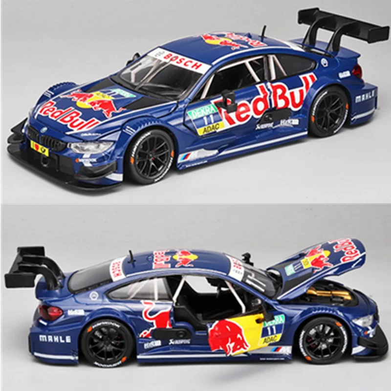 1:24 BMW M4 GT3 Red Bull Co-brand Alloy Sports Car Model Diecast Metal Track Racing Car Vehicles Model Sound and Light Kids Gift