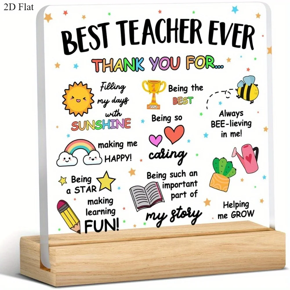 Best Teacher Ever Acrylic Desk Plaque Colorful Inspirational Quotes Thank You Gift for Educators Home Office Classroom Decor