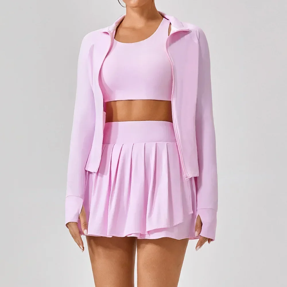 

2/3pcs Yoga Set Women Outdoor Sports Running Gym Set Women Slim Elastic Golf Yoga Suit Fitness Pleated Skirt Sunscreen Clothes