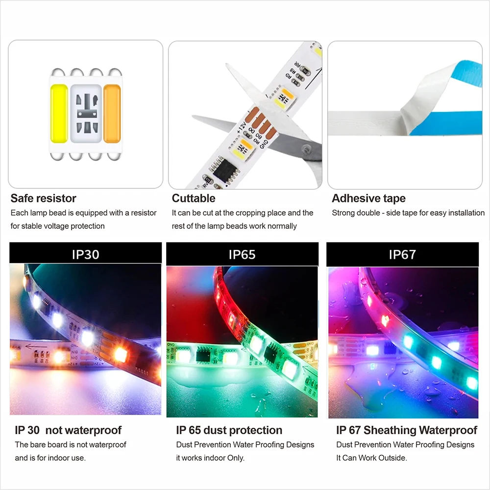 Taśma LED WS2805 Pixel RGBCCT 5w1 Adresowalna Listwa LED Dual-Signal RGB WW CW (3000K - 6500K) 12V/24V 60LEDs 1IC dla 3/6 sznurów