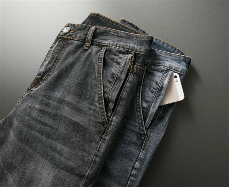 2025 Fashion Brand Anti-theft Zipper Stretch Men Jeans Luxury Smart Men's Denim Trousers Slim Straight Blue Gray Mens Trousers