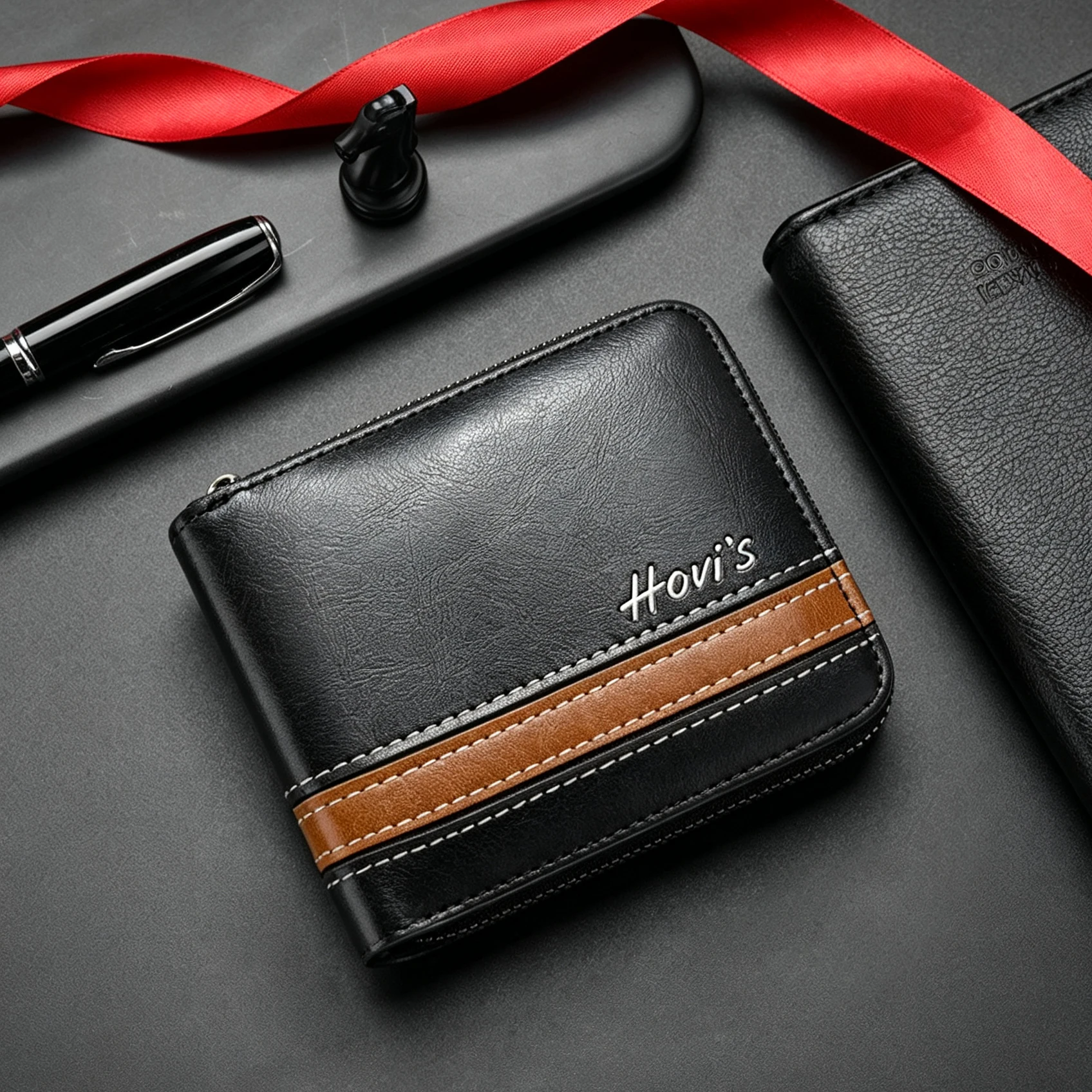 Men's Striped Zipper Short Bifold Wallet, Vintage PU Leather RFID Blocking Purse With Card Slots ID Window Coin Pocket