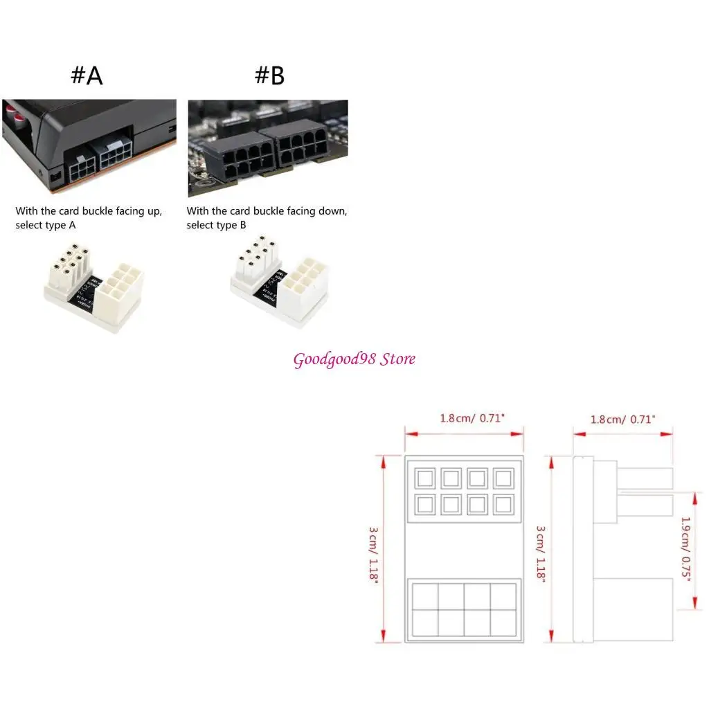 

GPU 8Pin Female to 8PIN Male 180 Degree Angled Power Adapter U Turn Connector for Desktop Graphics Card W8EC