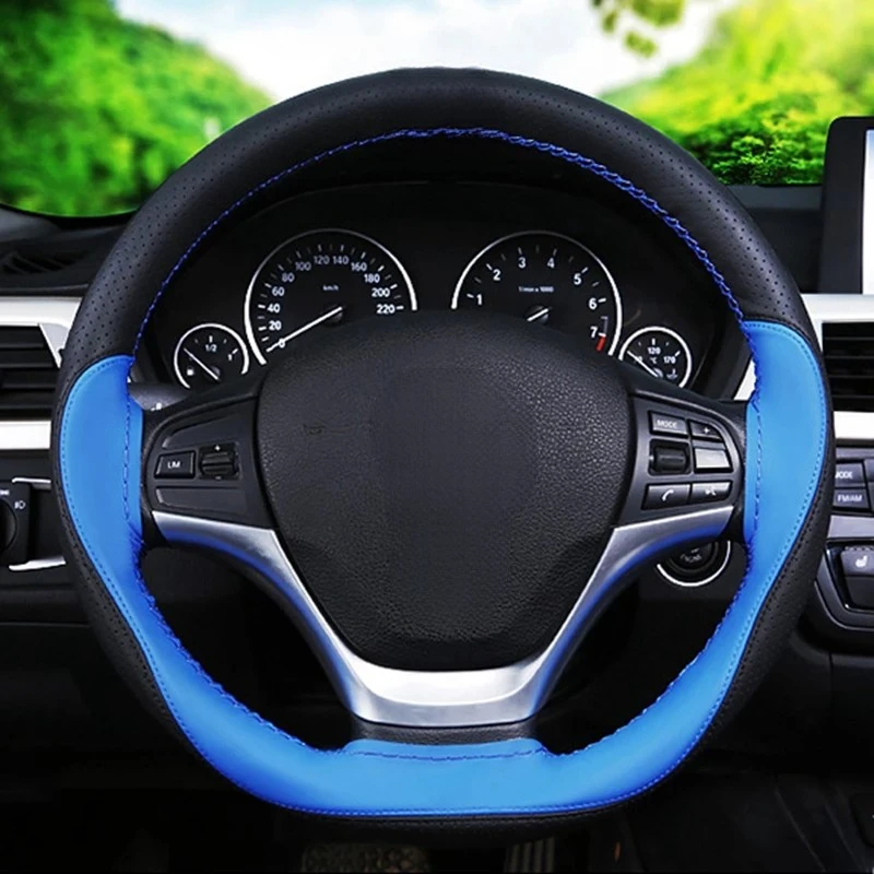 Anti-slip Fiber Leather DIY 38cm Car Steering Wheel Cover Case With Needles And Thread Automobile Interior Accessory Universal