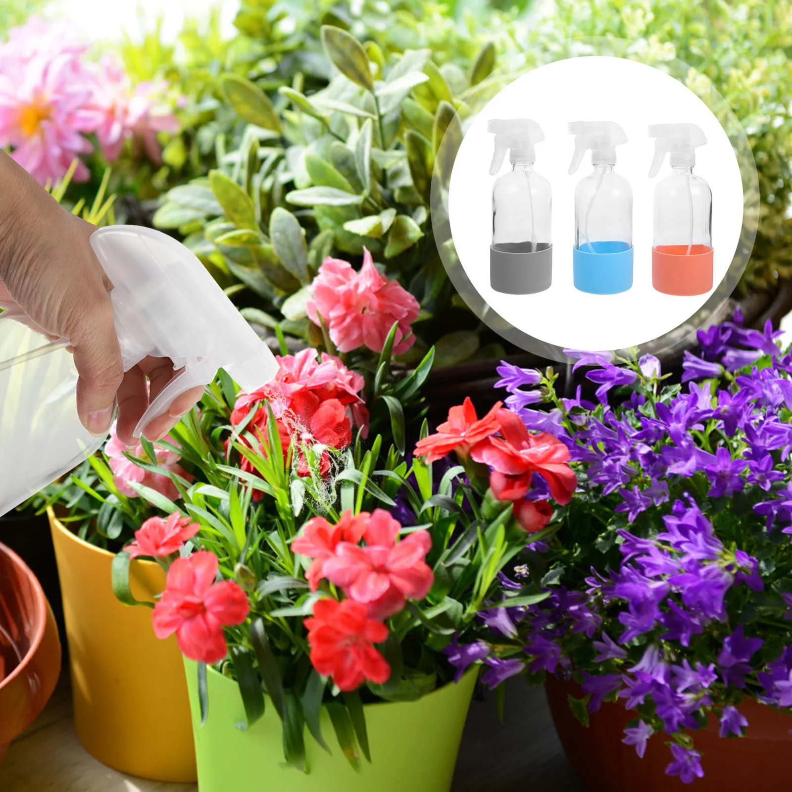 

3Pcs Glass Spray Bottles with Silicone Sleeves Leakproof Fine Mist Nozzle for Plants Flowers Home Gardening Refillable Reusable