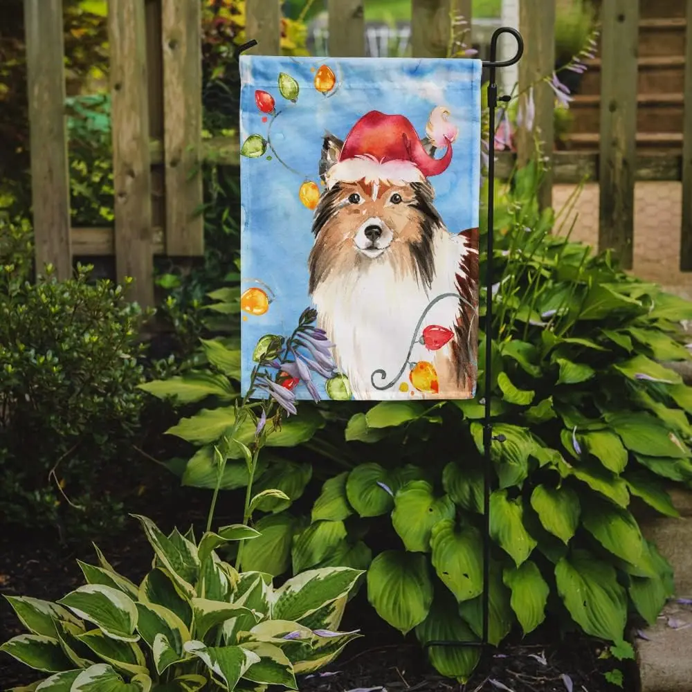 Carolines Treasures CK2492GF Christmas Lights Sheltie Garden Flag Mailbox Flag Decorative Yard Flag Outside Patio Artwork Yard F