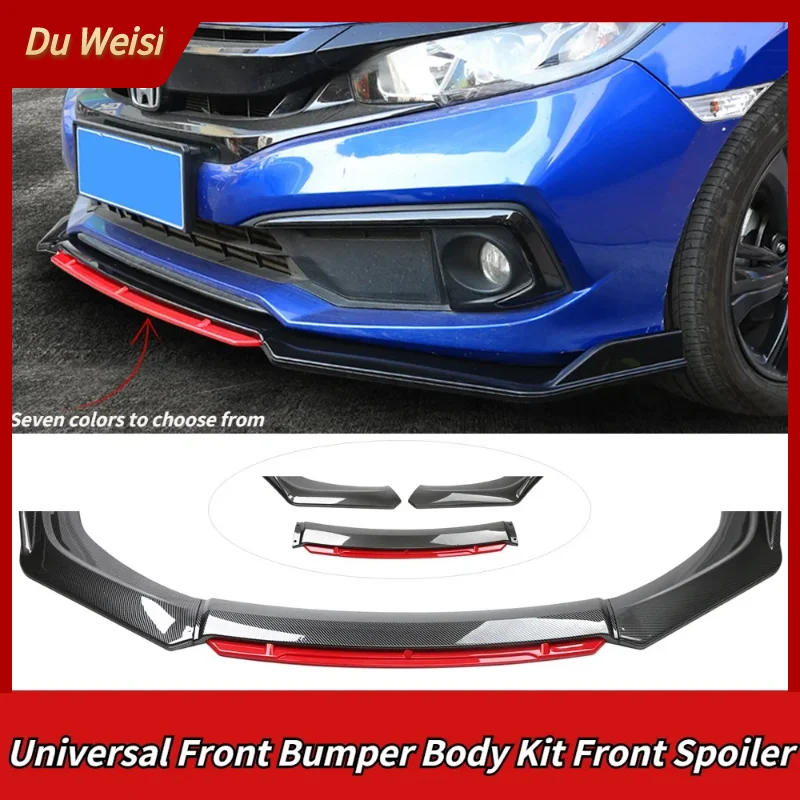 

3PCS New Style Car Front Bumper Lip Body Kit Spoiler Splitter Carbon Fibe Decorative Strip Bumper Canard Lip Splitter Universal