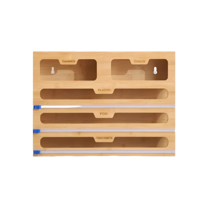 AXYC Wooden Drawer Storage Container For Wrapping Paper Food Bags And Fasteners Including Sliding Cutter System