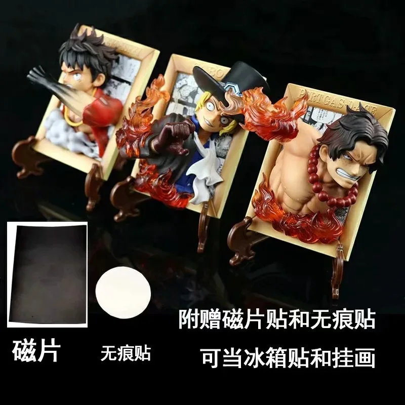 Anime ONE PIECE Monkey D Luffy Portgas D Ace Sabo Picture Frame Statue PVC Action Figure Collectible Model Toy Opp Bag