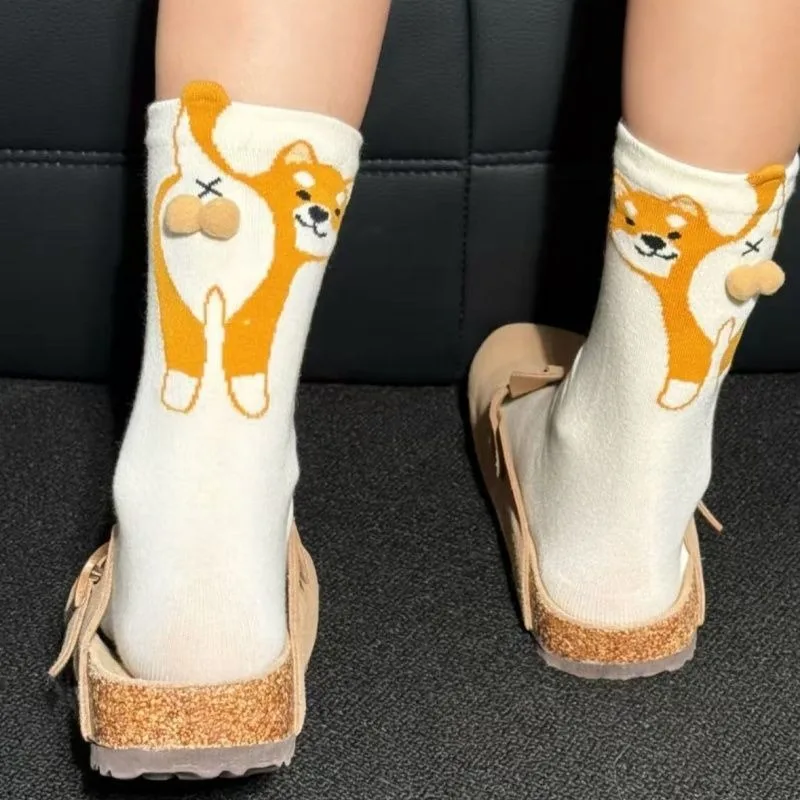 لطيف ثلاثية الأبعاد مجردة الكلب البيض الجوارب غريب الأطوار جرو تصميم تنفس كل موسم للجنسين طاقم الجوارب للمنزل في الهواء الطلق هدية حفلة #5