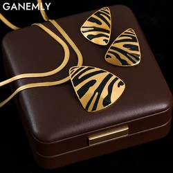 GANEMLY Set di orecchini con collana a righe tigre geometrica in acciaio inossidabile 316L per le donne Set di gioielli impermeabili di moda regalo da donna