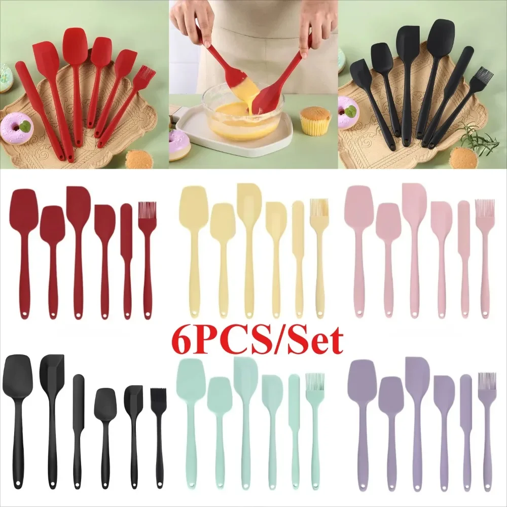 Silicone Spatula Set of 6 Seamless One-Piece Non-Stick Heat Resistant up 600°F Kitchen Utensils Silicone Scraper Cooking Baking