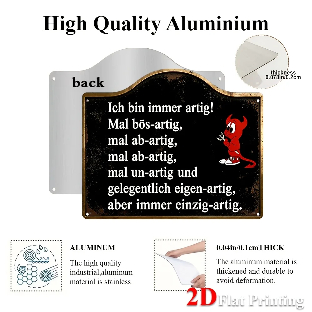 1pc 2D Flat Sign Artwork Depicting A Red Devil With German Text, Ideal For Decorating A For Home Bar, Man Cave, Or Office