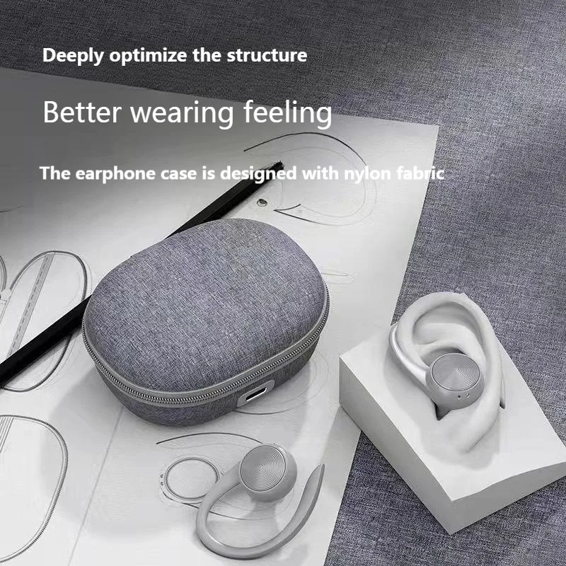 

Bluetooth 5.0 Ear Hook Wireless Headphones Nylon Fabric Earphone Case Noise Canceling Power Display HIFI Stereo Sports Earbuds