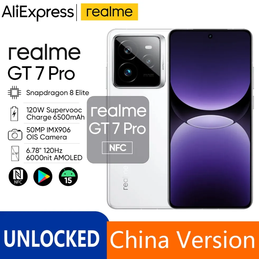 Unlocked Original Realme GT 7 Pro 6500mAh 120W Supervooc GT7 Pro Snapdragon 8 Elite 6.78 Inch AMOLED 120Hz 50MP Sony IMX906 NFC