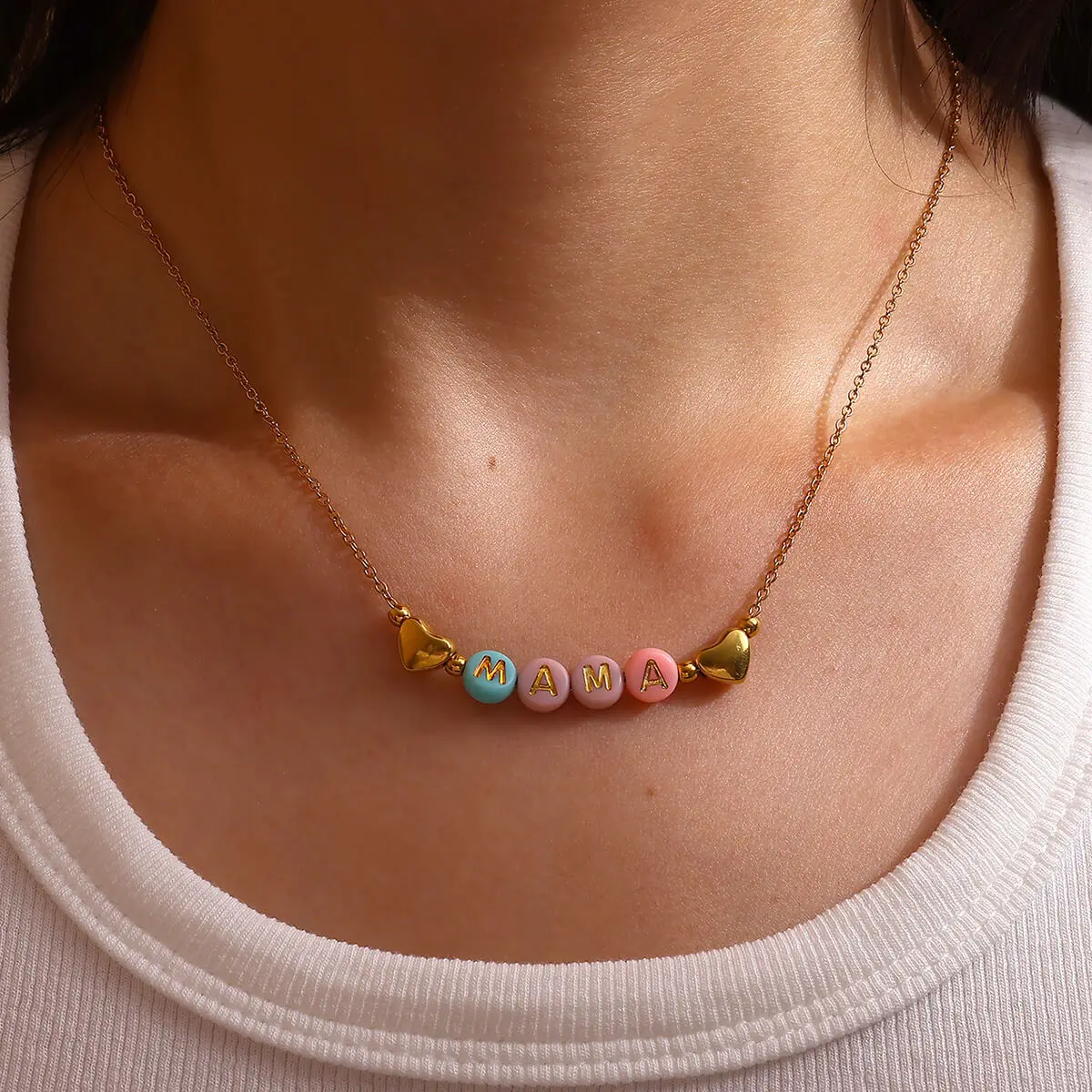 

Custom Dopamine Random Colorful Letter Necklaces for Women Personalized Stainless Steel Heart Initial Letter Necklace Jewelry