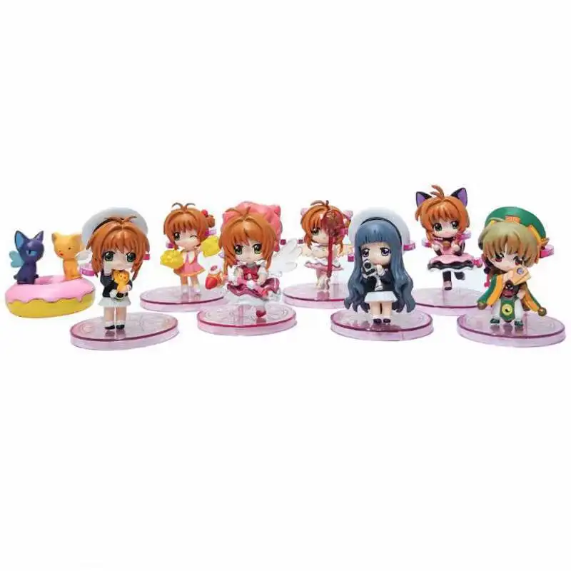 8pcs/set Q Version Card Captor Sakura Anime Figure KINOMOTO SAKURA Cute Action Model Cake Car Decoration Toys Dolls Gifts