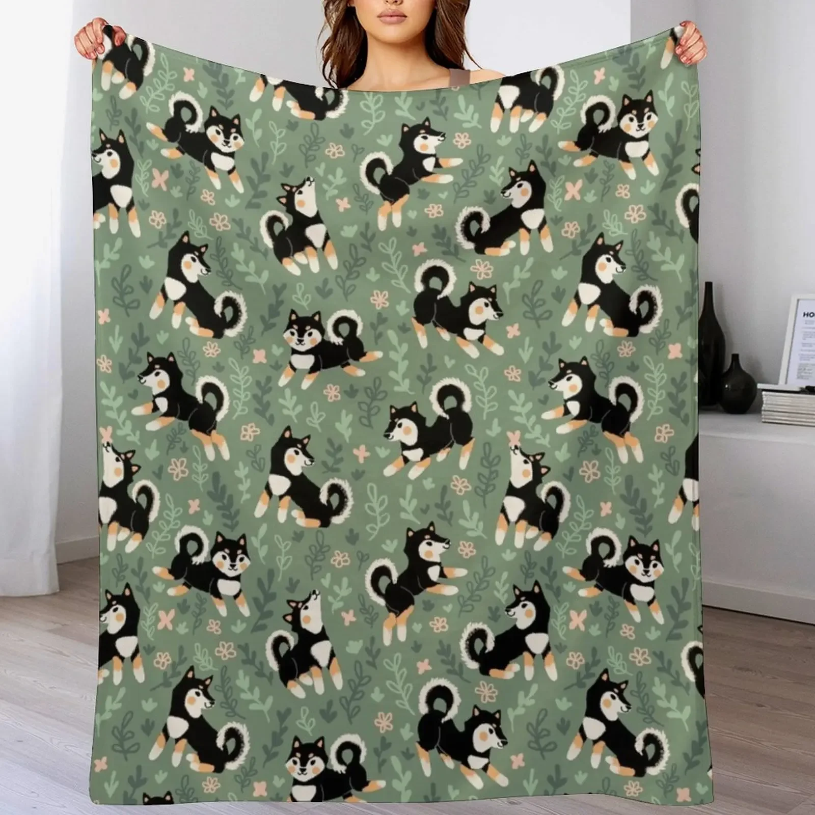 

Playful Black And Tan Shiba Inu Pattern Throw Blanket Sofa cosplay anime Luxury Throw Nap Blankets