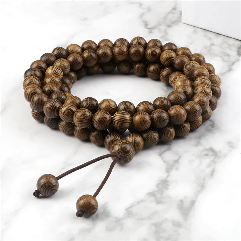 Mala 108 Prayer Beads Bracelets 8mm Natural Wooden Bead Bangles Men Women Buddhist Knotless Bracelet Fashion Jewelry