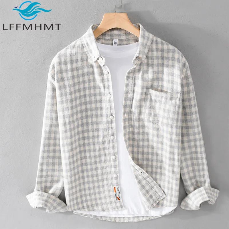 

8801 100% Cotton Good Quality Classical Plaided Shirt for Men Spring Fall Fashion Long Sleeve Handsome Engineer Lapel Blouse