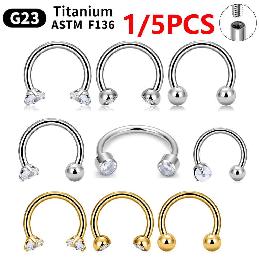 1/5PC G23 Titanium Nose Rings Piercings Lip Eyebrow  Ear Septum Helix Cartilage Septum Body Jewelry Piercing Labret Nariz C Rod