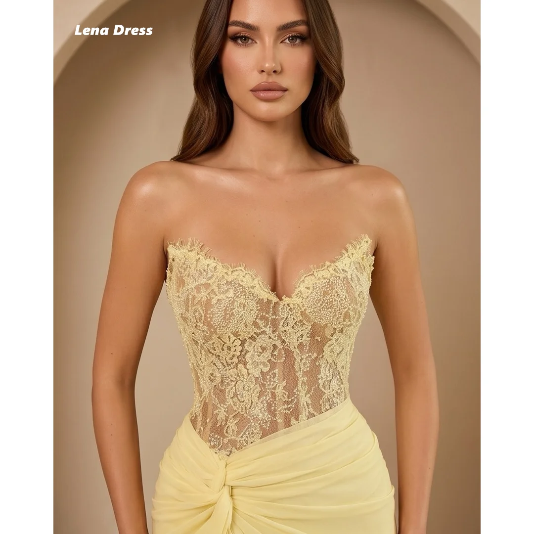 Lena Customized Elegant Evening Dresses for Woman Luxury Women's Evening Dresses for Special Occasions Yellow Embroidered Lace