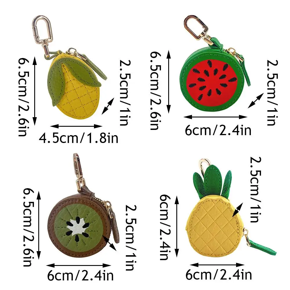 Watermelon Fruit Mini Coin Purse Cute Orange Peach Keychain Women Mini Pouch Wallet Leather Bag Pendant Zipper Keychain Wallet