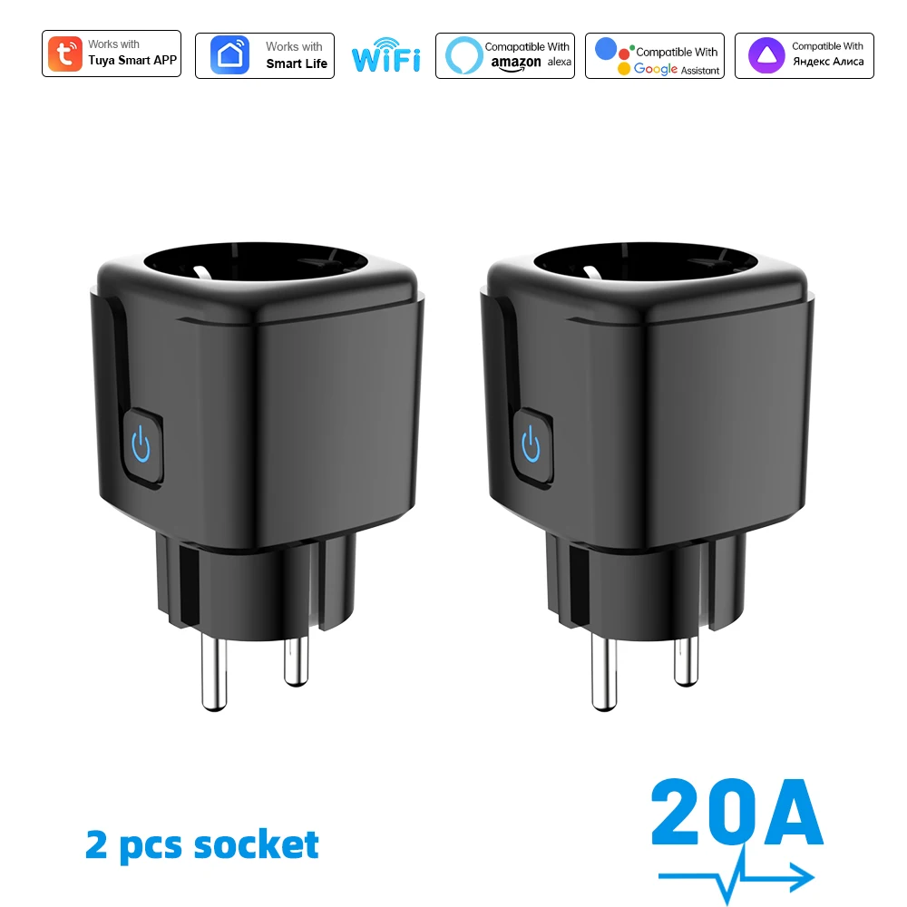 Tuya Smart Socket WiFi-afstandsbediening EU-stekker met energiemonitoring 16A/20A Spraakbesturing Google/Alexa Tijdgestuurd