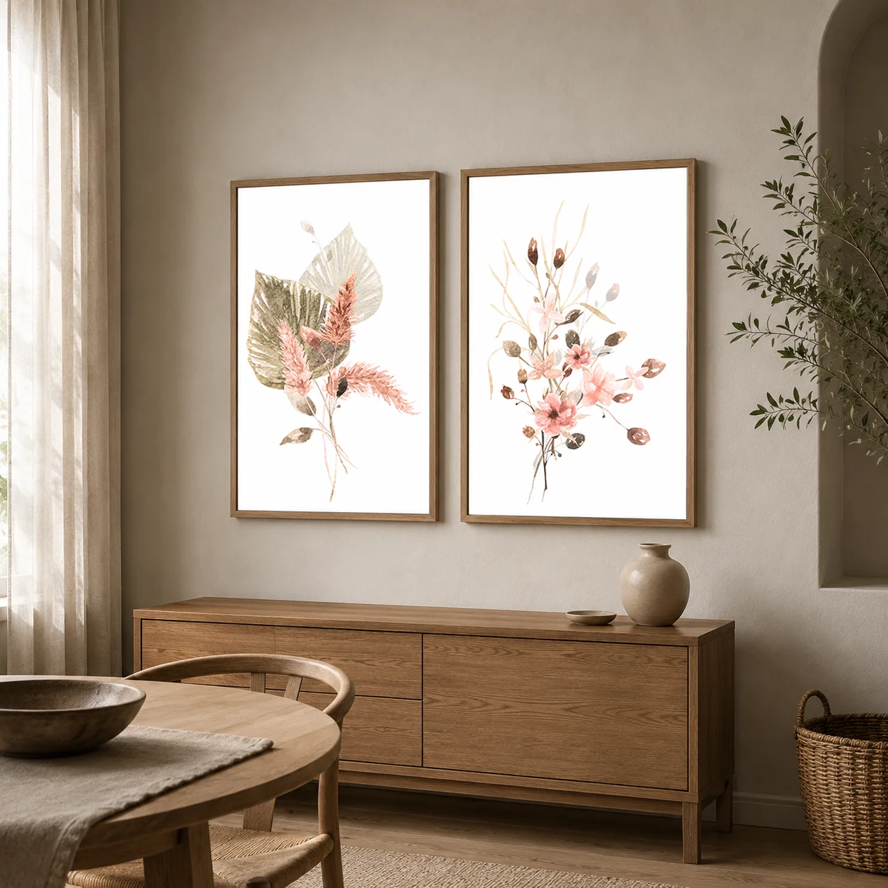 Plant Flower Wall Art,Nordic Botanical Canvas Painting, Minimalist Poster Print for Living Room Bedroom Wall Decor