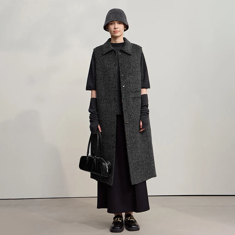 AMII Sleeveless Women's Woolen Coat 2025 Winter New Lapel Vest Wool Double-sided Woolen Coat Women's Warm Versatile Top 12554069