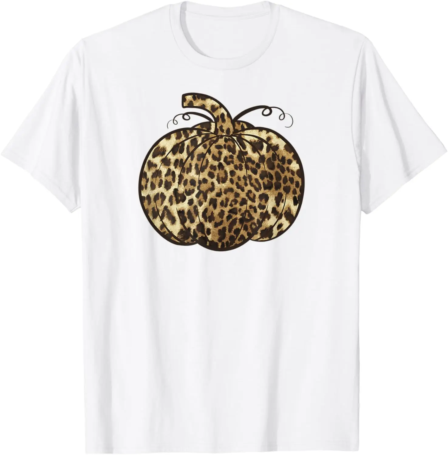 Pumpkin Leopard Print Cheetah Fall Graphic Thanksgiving T-Shirt 100% Cotton Trendy Y2K Short-Sleeve Tee – Soft, Quick-Drying, &
