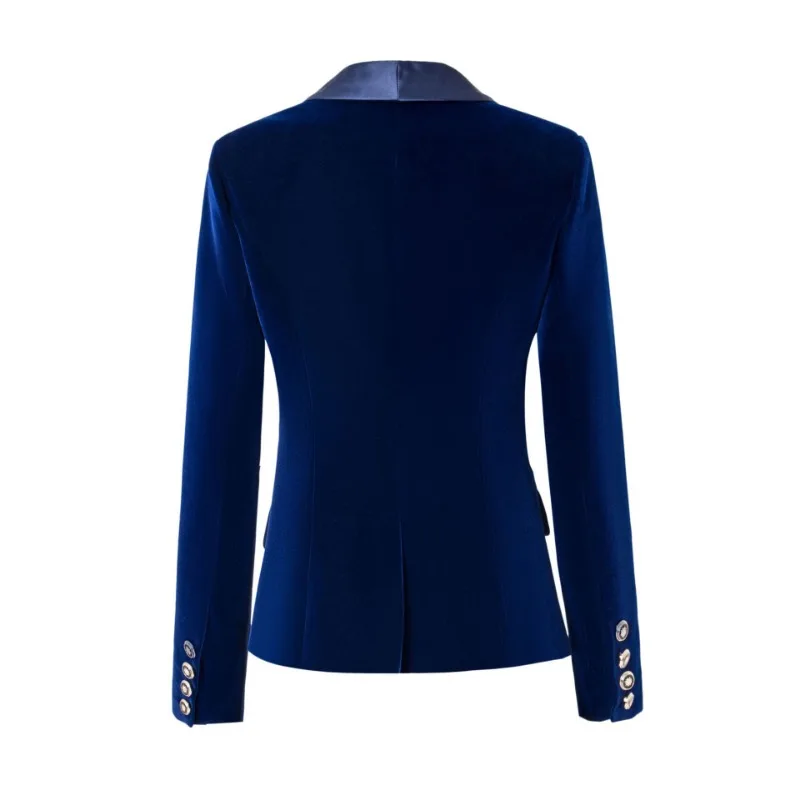 Dames Lente Herfst Kort Ontwerp Enkele Knoppen Colberts Zwart Blauw Fluwelen Elegante Slanke V-hals Blazers Vrouwelijke Woon-werkjas