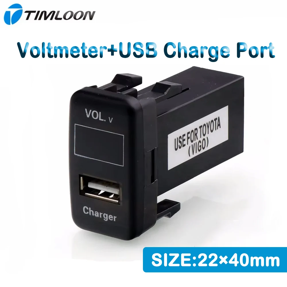 

Car Voltmeter, USB Charge Port (5V 2.1A), Battery Monitor for TOYOTA Hilux VIGO,Coaster,Corolla ex,Yaris