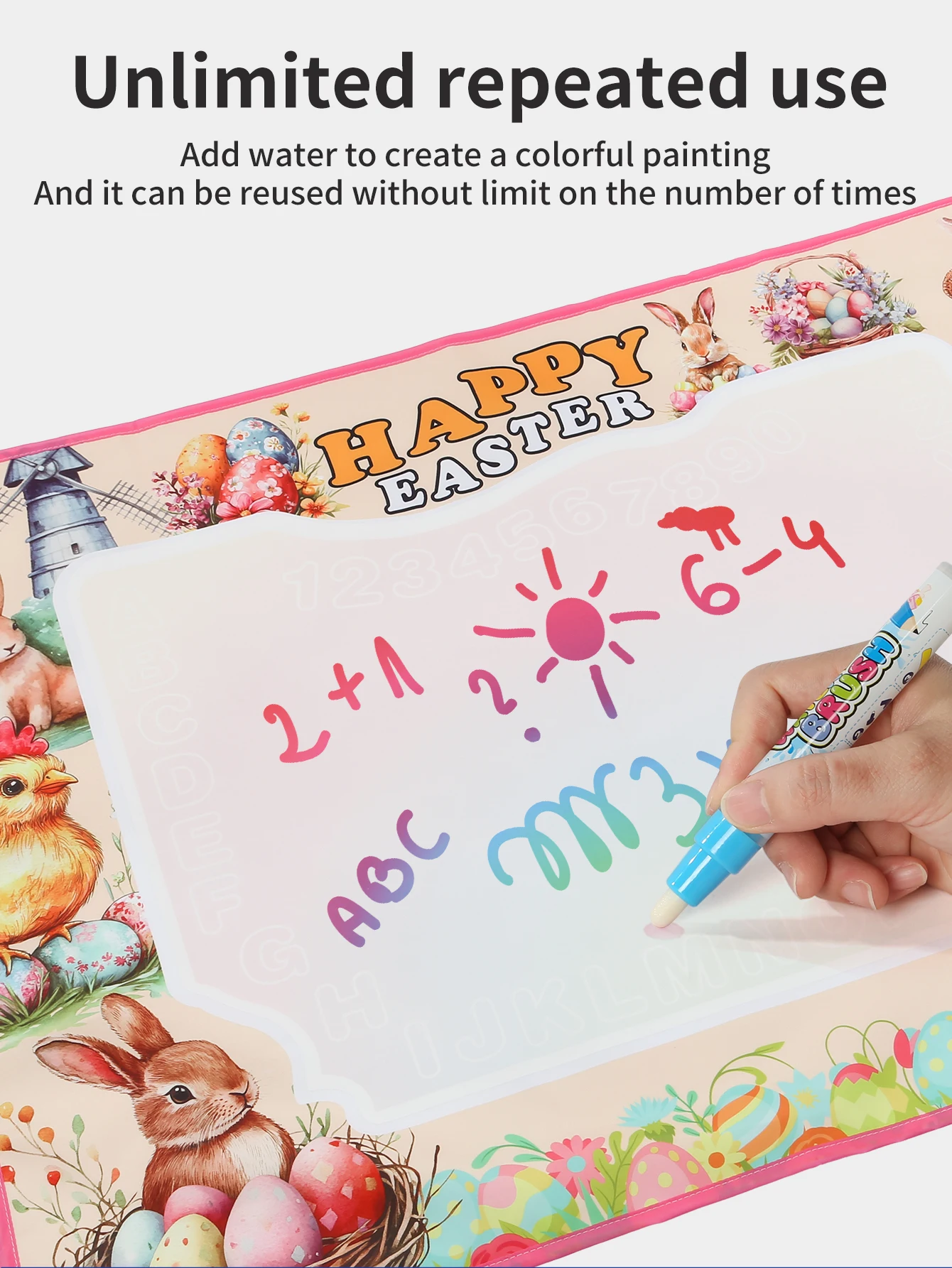 Tapete de Dibujo Mágico de Agua para Niños de Pascua - Tapete de Pintura Reutilizable y sin Desorden, Juguete Educativo de Arte con Pluma para Niños Pequeños, Regalo de Pascua