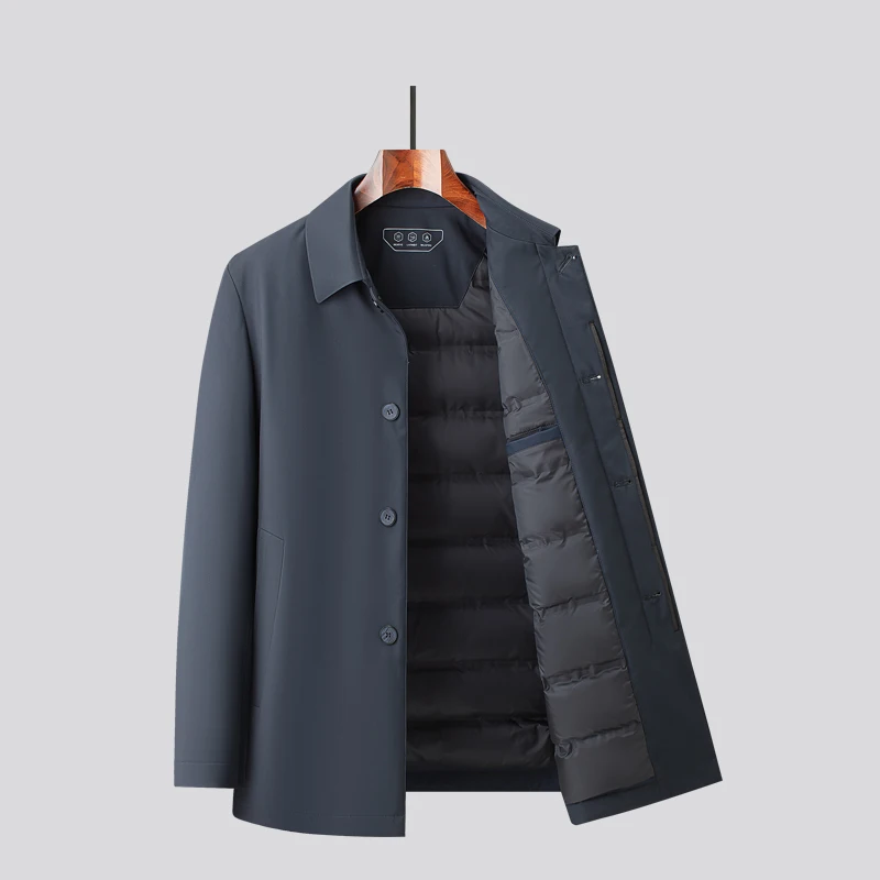 

Высококачественная мужская однотонная повседневная зимняя утолщенная ветрозащитная и теплая куртка с лацканами, пуховик из 90% пуха