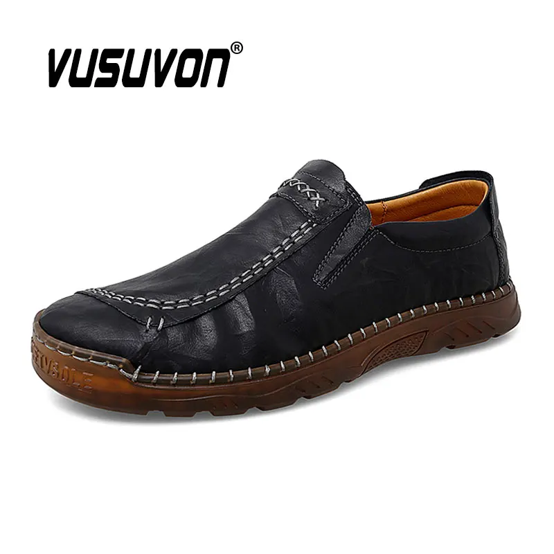 Men Casual Shoes Breathable Leather Loafers Business Black Office Driving Moccasins Comfortable Slip On Flats Size 38-47