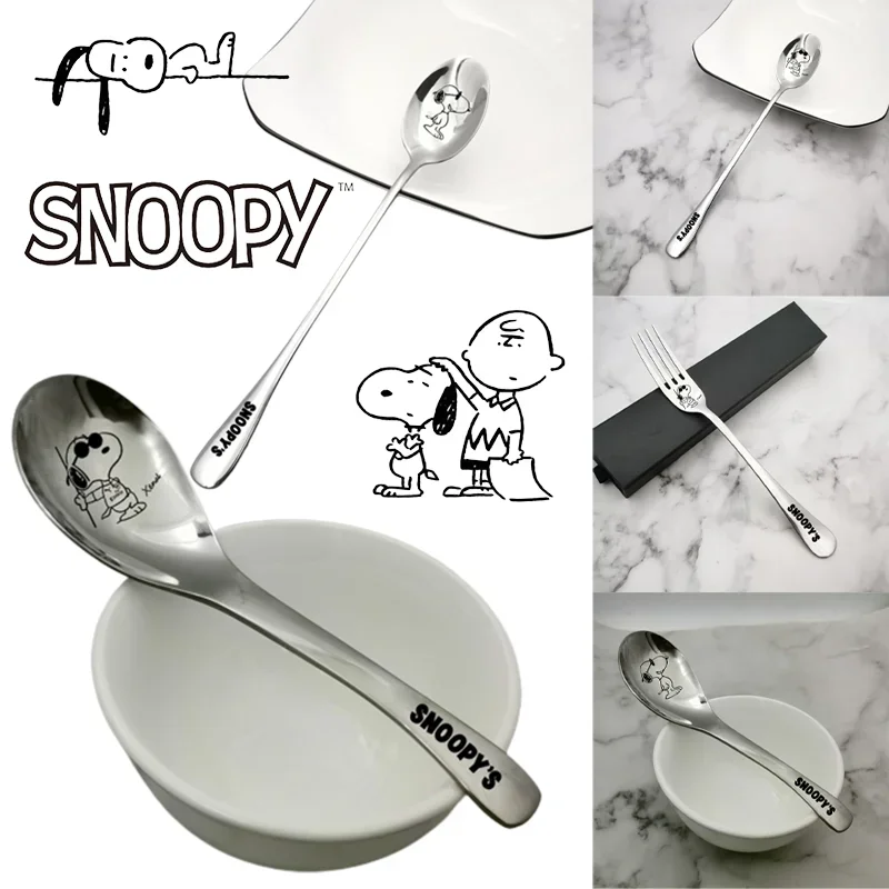 Snoopy cuchara de café de acero inoxidable de mango largo, cuchara para helado, postre, té, cuchara para aperitivos, accesorios de cocina para Picnic, regalos