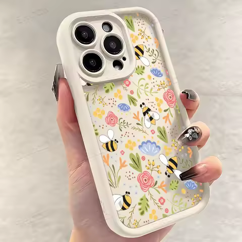 Cute Honeybee Flower Pattern Silicone Phone Case For Samsung Galaxy S24 S25 S23 Ultra S22 S21 S20 Plus FE A55 A54 A35 A15 Cover