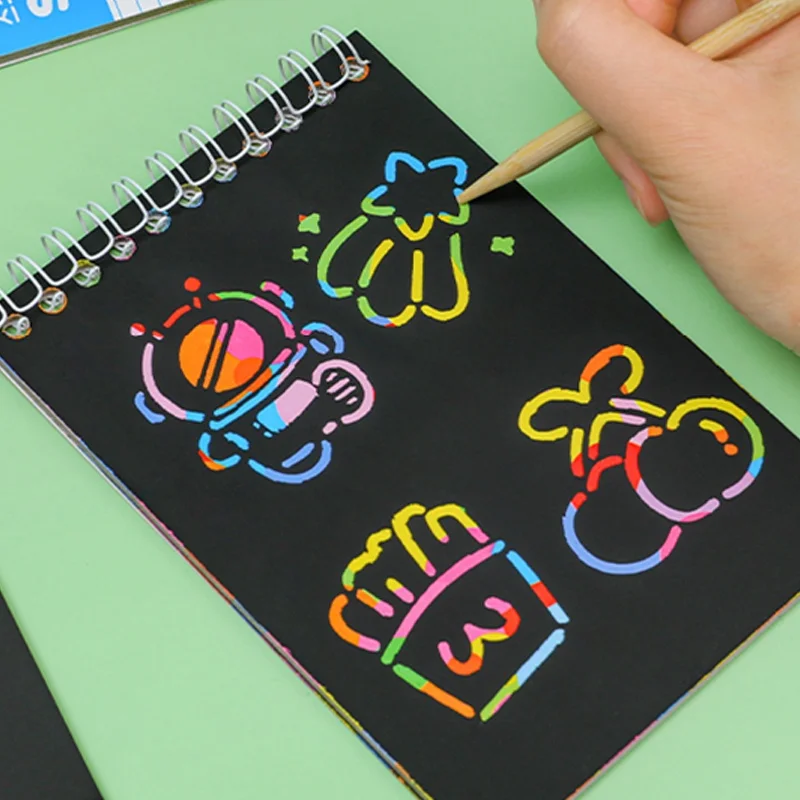 10 Sheets Cartoon Drawing Scratch Note with Bamboo Pen Creative Double-sided Graffiti Book,Scratch Art Book,DoubleSided Graffiti