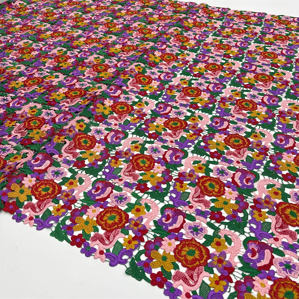 Afrikanischer Spitzenstoff 2024, hochwertige Spitze, wasserlöslich, bestickt, modisch, weicher Spitzenstoff, 5 Yards – Detail 7
