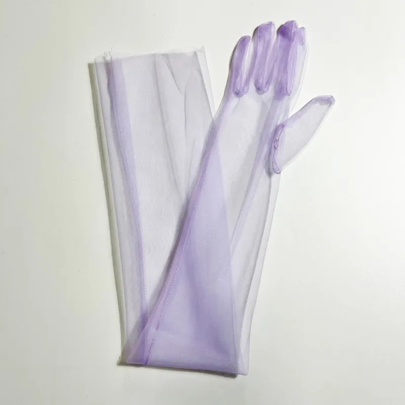 Women Ultra Tulle Gloves Mesh Sheers Full Finger Elbow Long Gloves Vintage Sunscreen Gloves Wedding Bride Dress Mittens