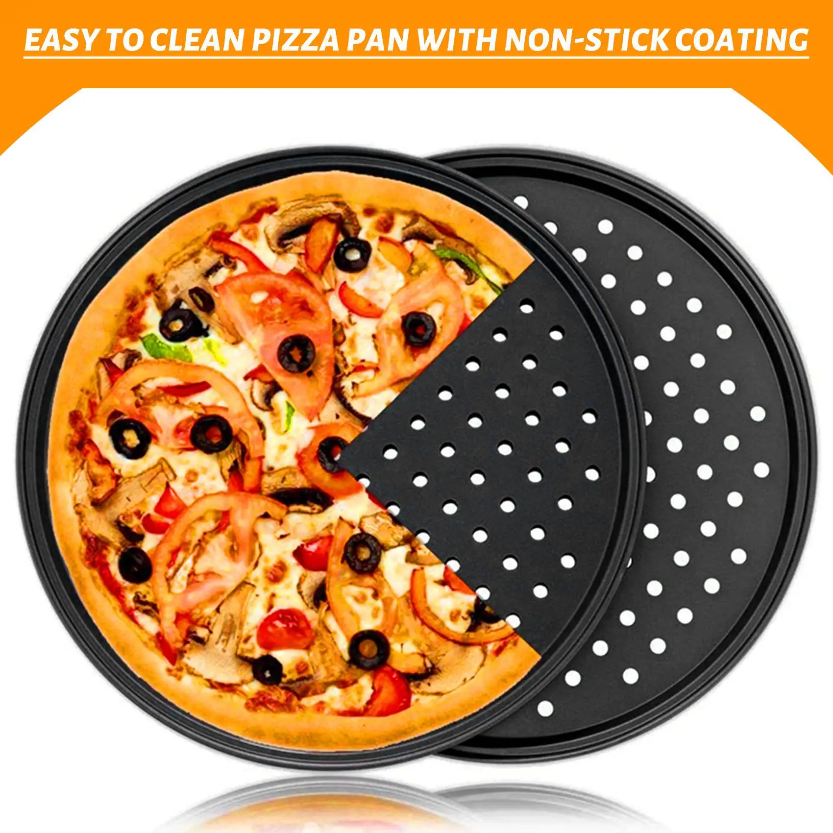 HLZS-2 Pack 11 Inch Personal Perforated Pizza Pans Carbon Steel With Nonstick Coating Easy To Clean Pizza Baking Tray