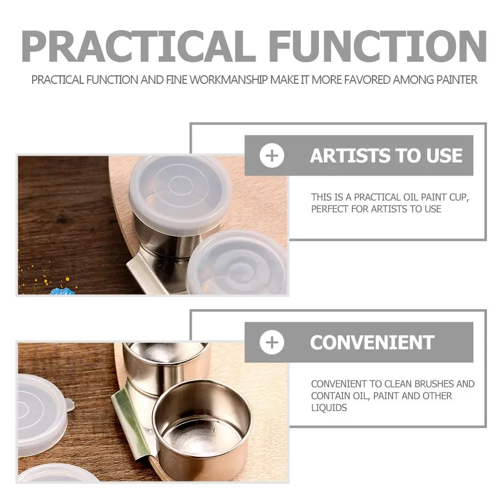 2Pcs Silver Stainless Steel Oil Pot with Lid for Painting Brush Mixing Cups Container Suitable for Home School
