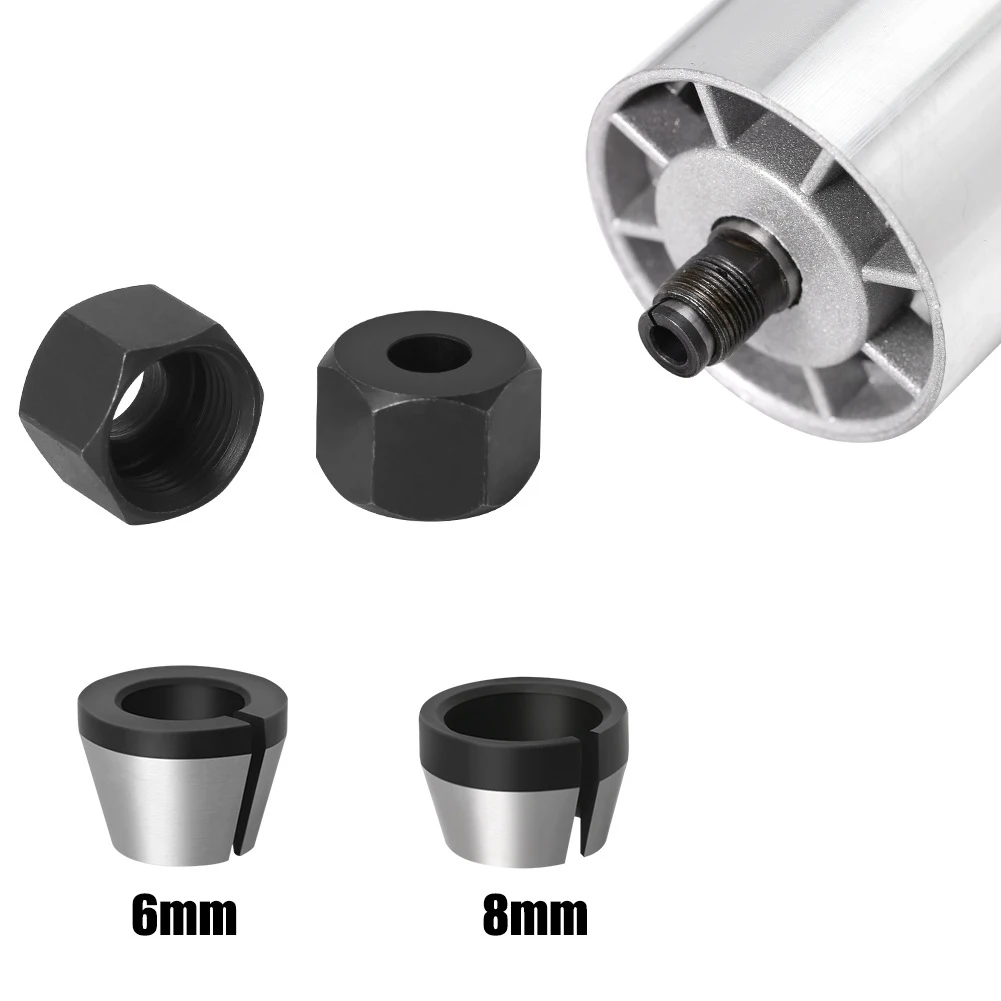 4pcs 6mm/8mm Milling Cutter Collet Chuck Adapter With Nut Engraving Trimming Machine Chucks Electric Router Bit Accessories